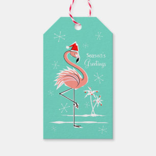 Bonnes Fêtes Flamants roses de Noël étiquettes cad