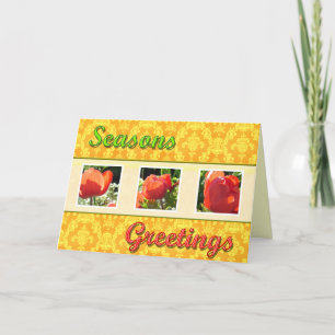 Bonnes Fêtes fleurs rouges carte de voeux.