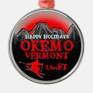 Bonnes fêtes ornement rouge d'art de ski d'Okemo