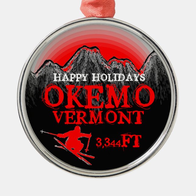 Bonnes fêtes ornement rouge d'art de ski d'Okemo (Devant)