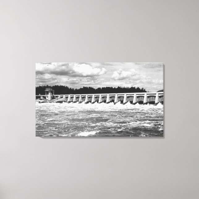 Bonneville Dam View of Main Spillway Photograph Canvas Print (Front)