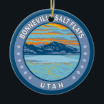 Bonneville Salt Flats Utah Travel Art Vintage Ceramic Ornament<br><div class="desc">Bonneville Salt Flats vector artwork design. They are a densely packed salt pan in Tooele County in northwestern Utah.</div>