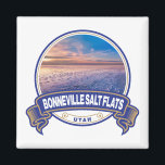 Bonneville Salt Flats Utah Travel Badge Magnet<br><div class="desc">Bonneville Salt Flats photorealistic design. They are a densely packed salt pan in Tooele County in northwestern Utah.</div>