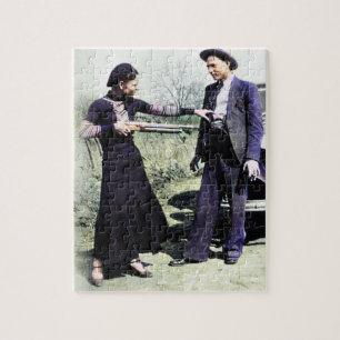 Bonnie and Clyde Fooling Around 1934 Colour Redux Jigsaw Puzzle