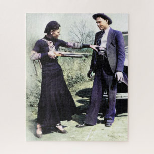 Bonnie and Clyde Fooling Around 1934 Colour Redux Jigsaw Puzzle