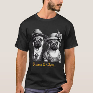Bonnie and Clyde Pugs in Pen and Ink T-Shirt
