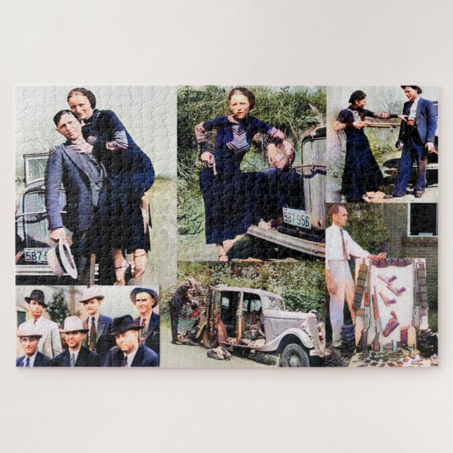 Bonnie And Clyde Story Collage Colour Redux Jigsaw Puzzle (Horizontal)