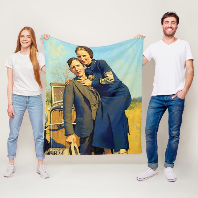 Bonnie Parker Clyde Barrow 1933 Faux Painting Fleece Blanket (In Situ)
