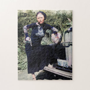 Bonnie Parker Smoking A Cigar 1933 Colour Redux Jigsaw Puzzle