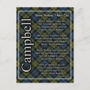 Bonnie Scotland I Adore Thee Campbell Tartan Postcard