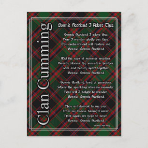 Bonnie Scotland I Adore Thee Clan Cumming Tartan Postcard