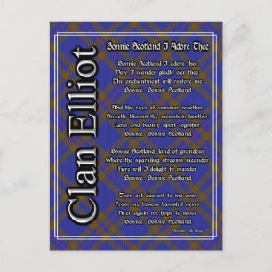Bonnie Scotland I Adore Thee Clan Elliot Tartan Postcard
