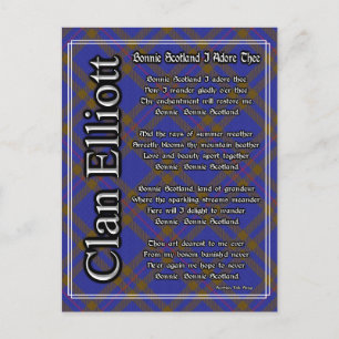 Bonnie Scotland I Adore Thee Clan Elliott Tartan Postcard