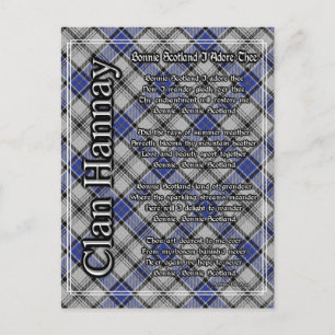 Bonnie Scotland I Adore Thee Clan Hannay Tartan Postcard