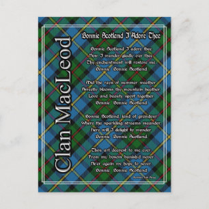 Bonnie Scotland I Adore Thee Clan MacLeod Tartan Postcard