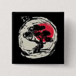 Bonsai Art Japanese Sunset 2 Inch Square Button