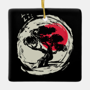 Bonsai Art Japanese Sunset Ceramic Ornament