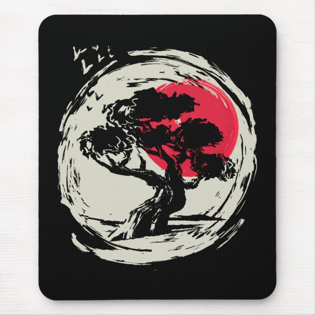 Bonsai Art Japanese Sunset Mouse Pad (Front)