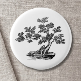 Bonsai - Chinese Style - black and white 1 Inch Round Button