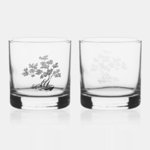 Bonsai - Chinese Style - black and white Whiskey Glass