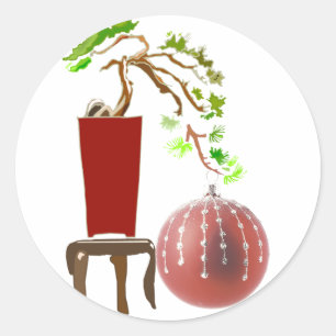 Bonsai Christmas Tree Classic Round Sticker
