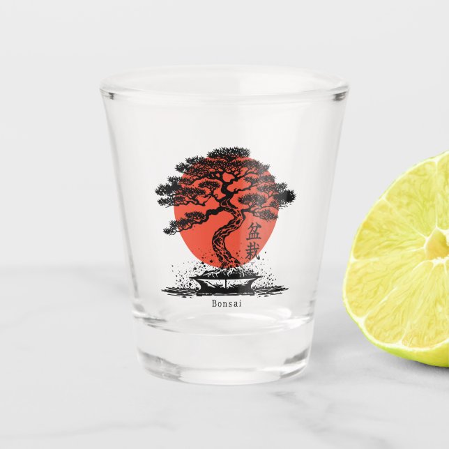 Bonsai Japanese Kanji Personalized Shot Glass (Front)