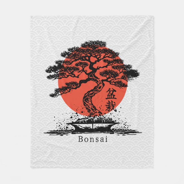 Bonsai Japanese Personalized Text Fleece Blanket (Front)