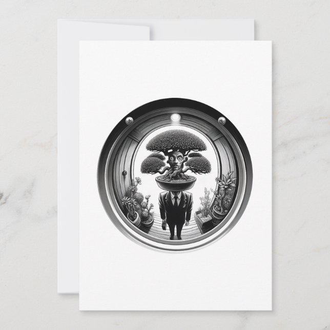 Bonsai Mind: A Surreal Plant Fusion | Fisheye Invitation (Front)