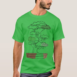 Bonsai Motif Hand Drawn Tree Zen Line Art Drawing T-Shirt