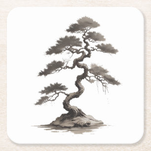 Bonsai Square Paper Coaster