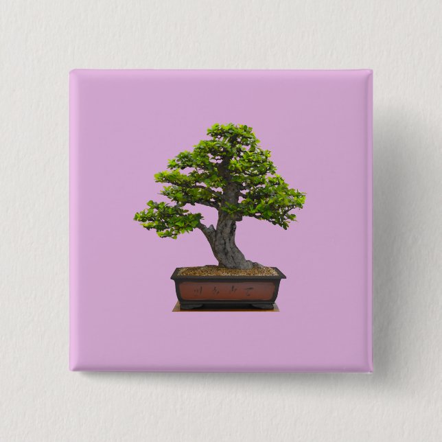 bonsai tree 2 inch square button (Front)