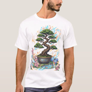 Bonsai Tree Anime Style Graphic. T-Shirt