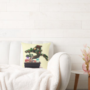 Bonsai Tree Christmas Throw Pillow