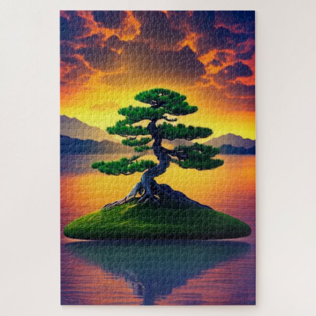 Bonsai Tree dans le puzzle couché de soleil (Vertical)