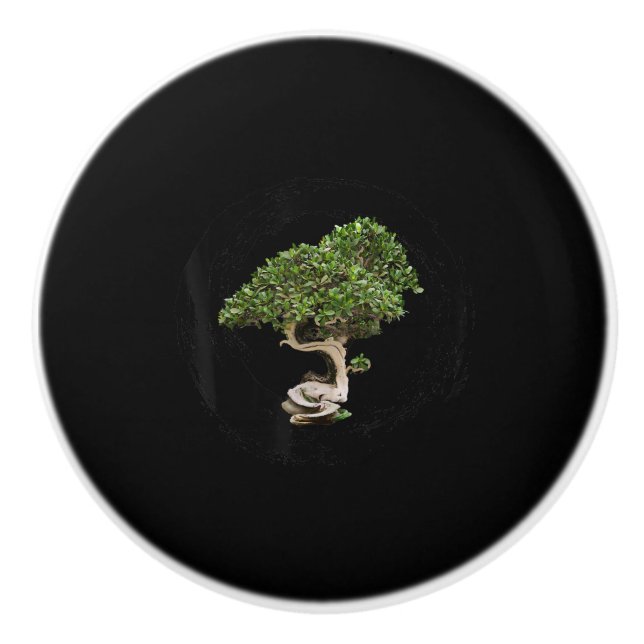 bonsai tree enso circle calligraphy zen ceramic knob (Front)
