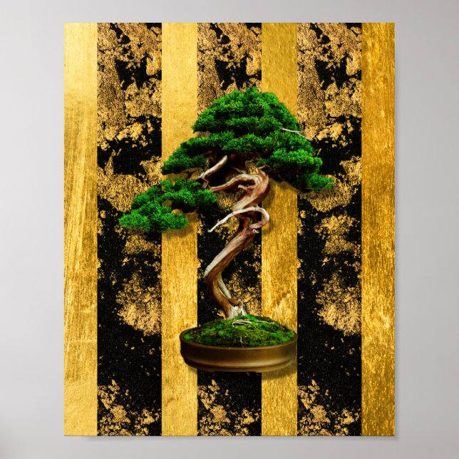 Bonsai Tree Green Gold Black Print (Front)