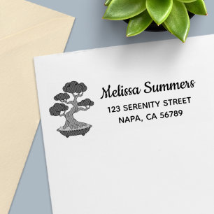 Bonsai Tree in a Tray Return Address, Etched Self-inking Stamp