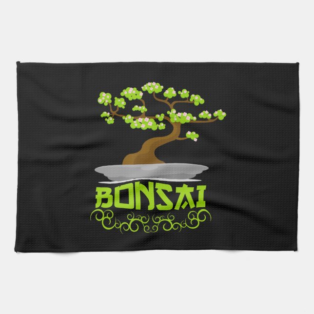Bonsai Tree Japanese Kanji Kitchen Towel (Horizontal)