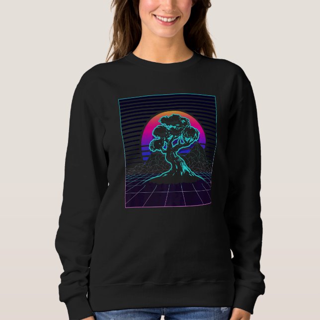 Bonsai Tree Japanese Zen Synthwave Sun Vaporwave A Sweatshirt (Front)