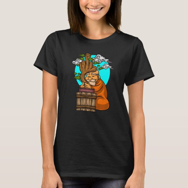 Bonsai Tree Monk Middle Finger Create Bonsai T-Shirt (Front)