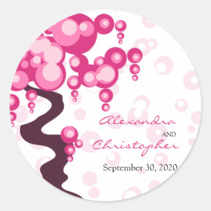 Bonsai Tree Stylish Bride and Groom Announcement Classic Round Sticker