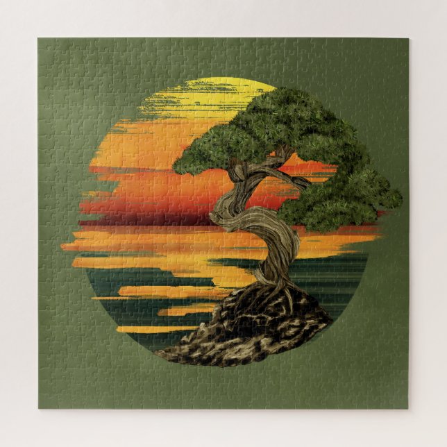 Bonsai Tree Sunset over sea Jigsaw Puzzle (Vertical)