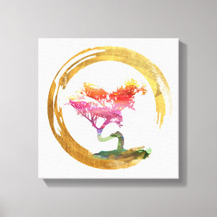 Bonsai Tree. Zen Enso Circle. Watercolor Art Canvas Print