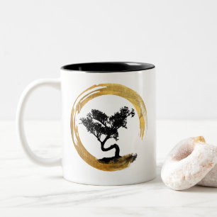 Bonsai Tree. Zen Enso Circle. Watercolor Art Two-Tone Coffee Mug