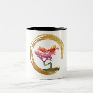 Bonsai Tree. Zen Enso Circle. Watercolor Art Two-Tone Coffee Mug