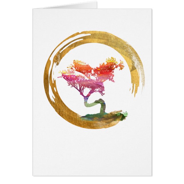 Bonsai Tree. Zen Enso Circle. Watercolor Feng Shui (Front)