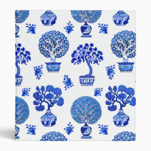 Bonsai Trees Pattern in Cobalt Blue and White Binder