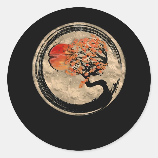 Bonsai Zen Buddhist Enso Circle Tree In Japanese Classic Round Sticker (Front)