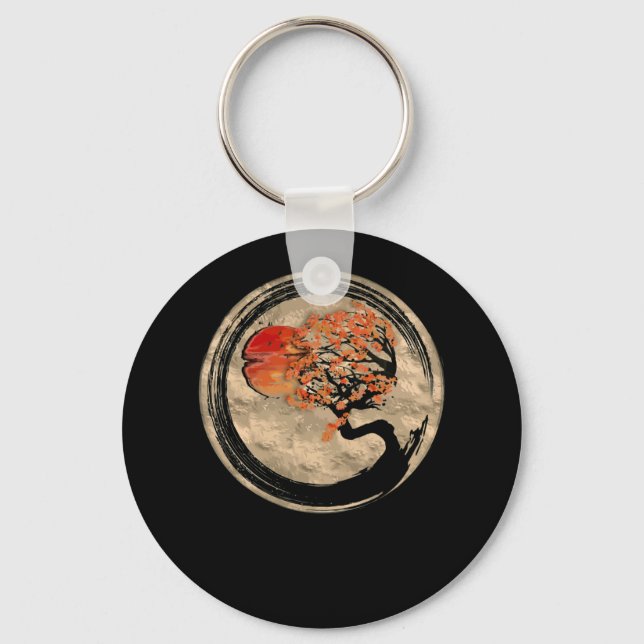 Bonsai Zen Buddhist Enso Circle Tree In Japanese Keychain (Front)