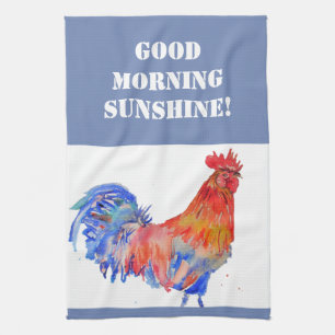 Bonsoir Aquarelle Rooster rouge Serviette de cuisi